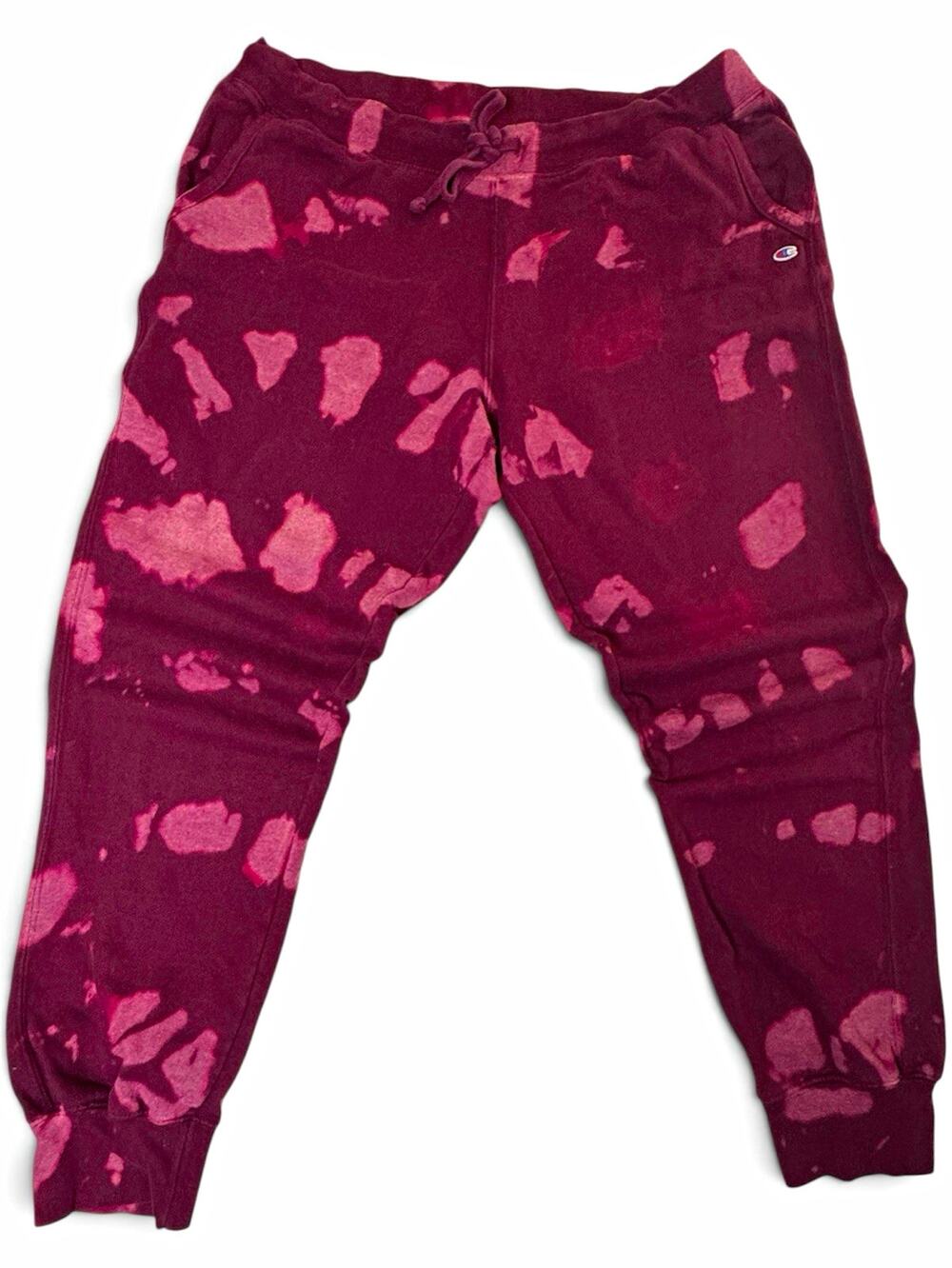Champion Bleach Tie Dye Jogger Sweatpants Maroon Womens XL Y2K